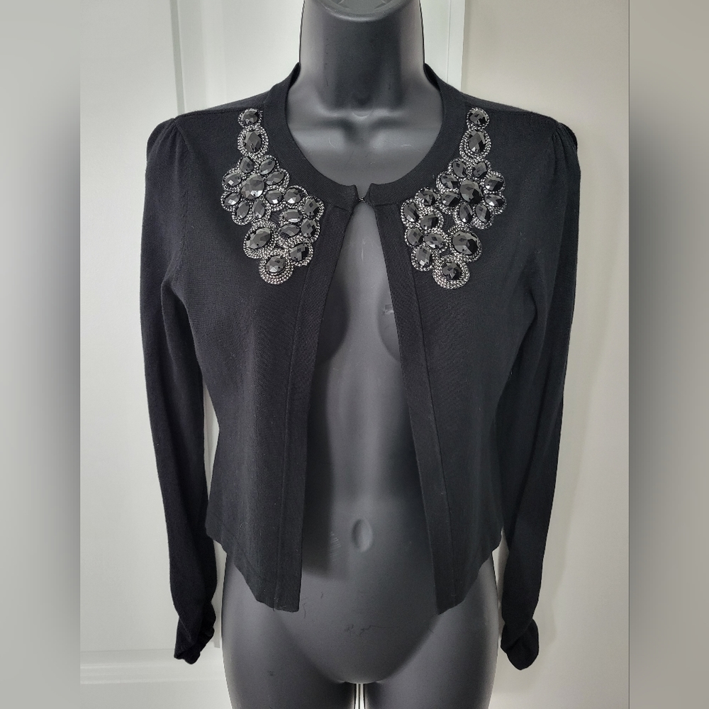 INC International Concepts Embroidered Rhinestones Cropped Cardigan Sweater